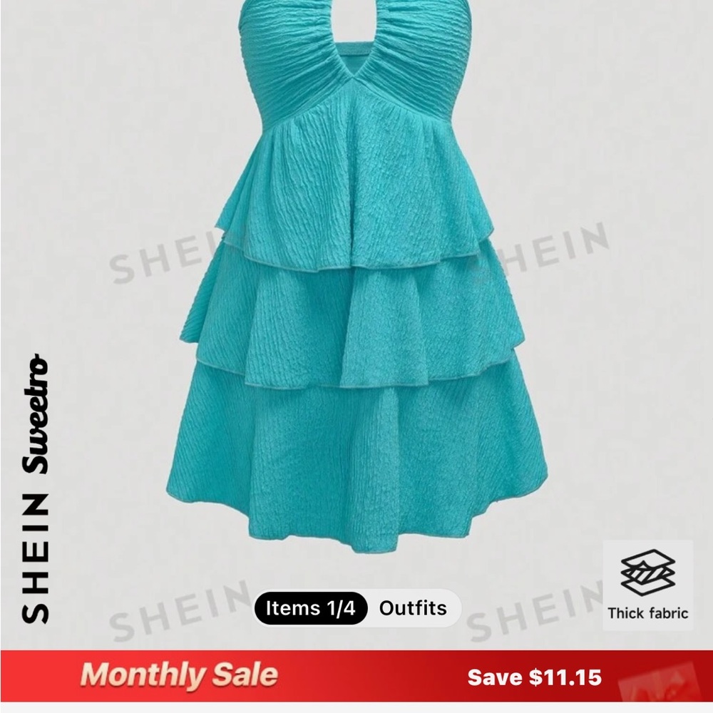 SHEIN Sweetro Teal Layered Dress